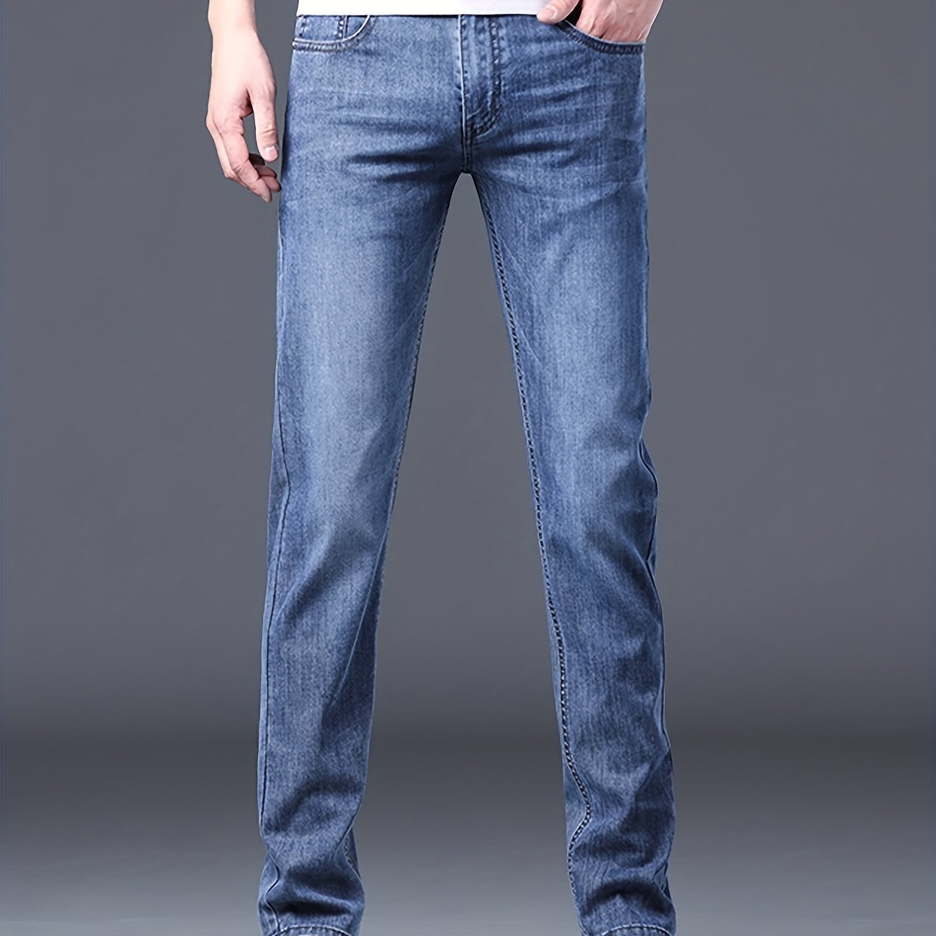 Men's Elastic Jeans Straight Leg Crop Denim Pants