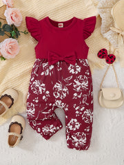 Baby Girls Floral Print Bowknot Romper Jumpsuit