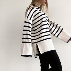 Stripe Print Long Sleeve High Neck Sweater