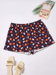 Cartoon Ghost Print Elastic Waist Pajama Shorts