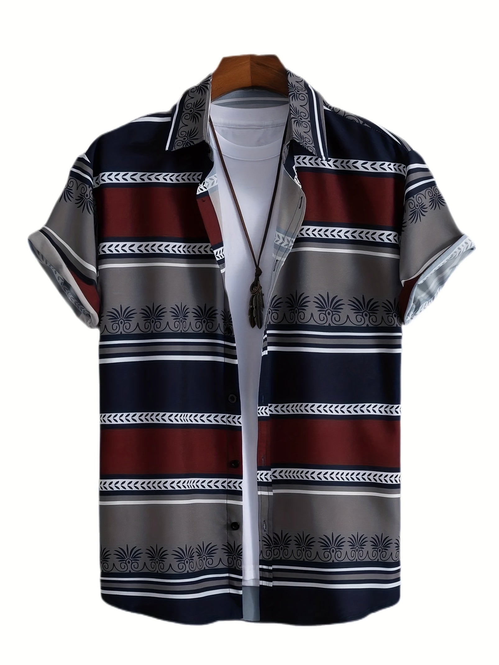 Block Print Men s Casual Short Sleeve Shirt for Summer Vacation