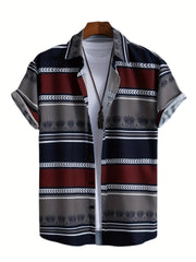Block Print Men s Casual Short Sleeve Shirt for Summer Vacation