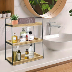 3 Tier Wooden Storage Rack Bathroom Kitchen Toiletries Flower Seasoning Shelf