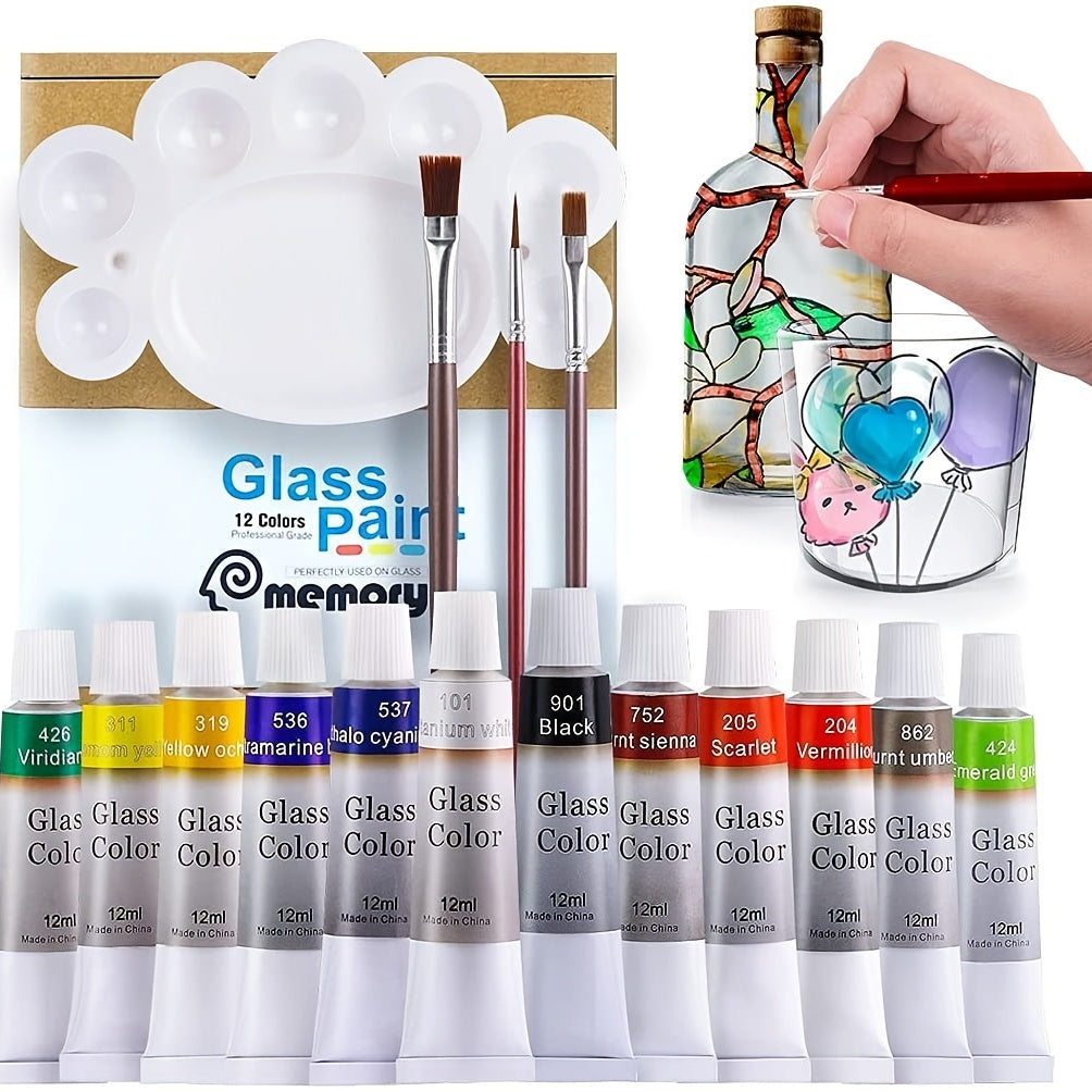 12 Colors Glass Painting Pigment for Hand Painted Glass
