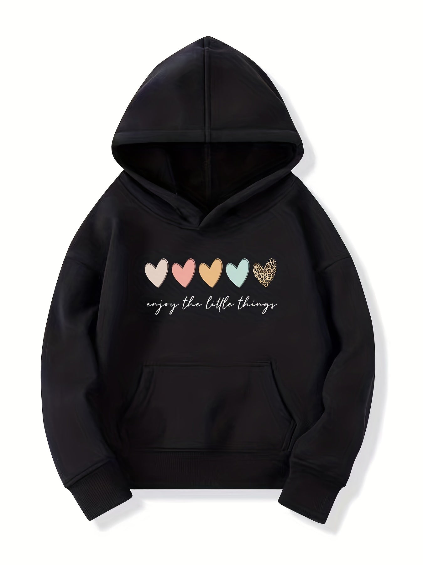 Girls Colorful Hearts Print Hooded Sweatshirt Top