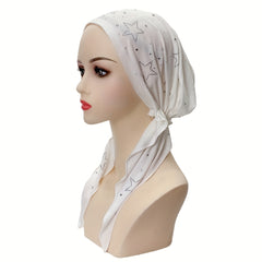 Rhinestone Star Decor Head Wraps Solid Turban Casual Bonnet Ramadan Head Scarf