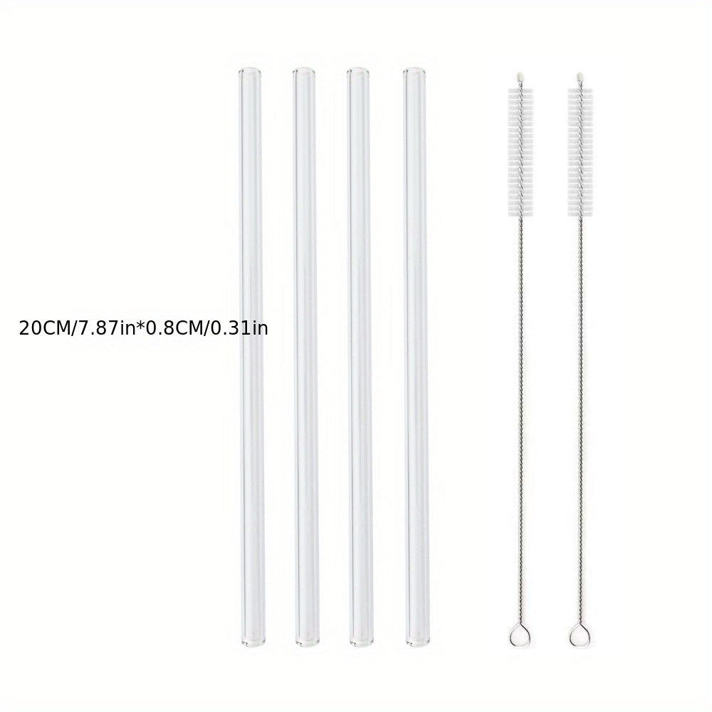 8pcs Transparent Glass Straws w/ Cleaning Brush for Cocktail Drinking