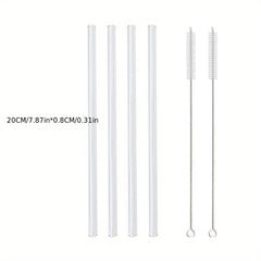 8pcs Transparent Glass Straws w/ Cleaning Brush for Cocktail Drinking