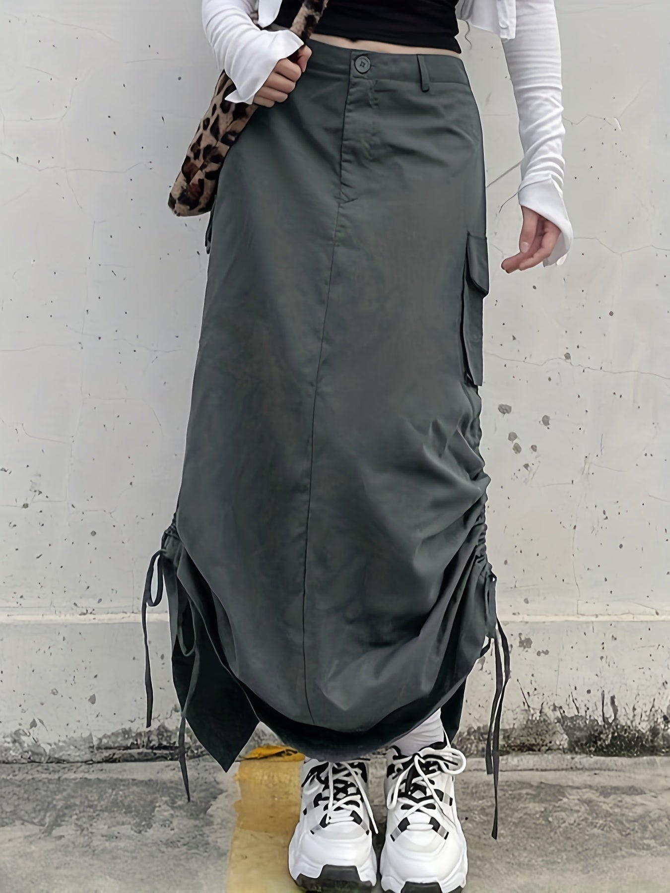 Y2K Cargo Skirt Side Drawstring Flap Pockets Spring Summer Women's Clothing