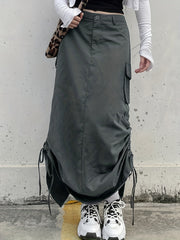 Y2K Cargo Skirt Side Drawstring Flap Pockets Spring Summer Women's Clothing