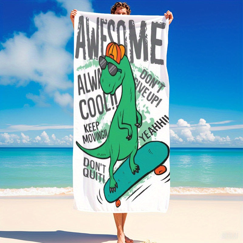 Dino Skateboard Sand Towel, Lightweight Quick Dry & Absorbent