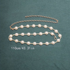 Faux Pearl Waist Chain Golden Metal Belly Chain Thin Waistband