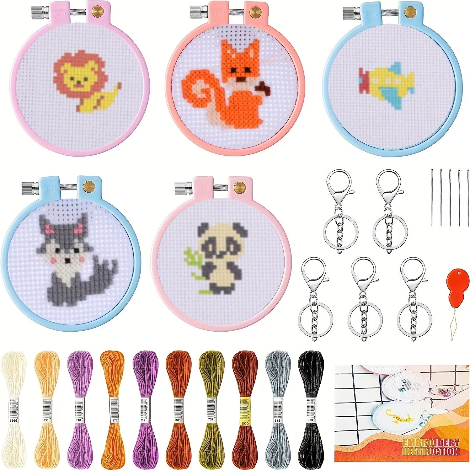 Cartoon Cross Stitch Key Ring Kit for Bag Decoration