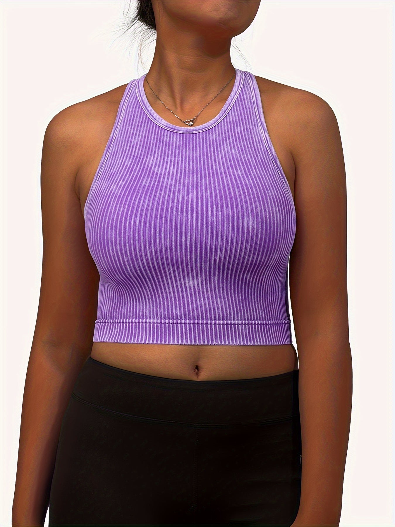 Ribbed Washed Sports Tank Top Sleeveless Fitness Training Top