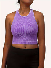Ribbed Washed Sports Tank Top Sleeveless Fitness Training Top