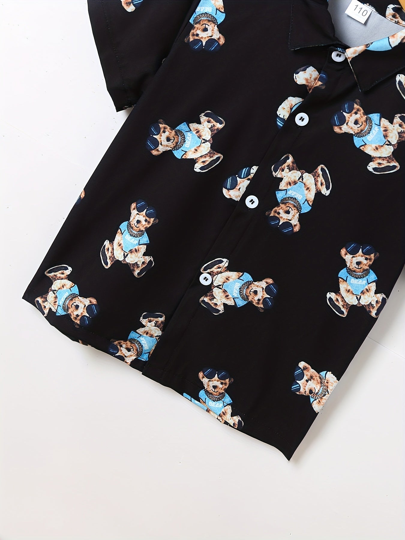 2pcs Boys Bear Print Short Sleeves Shirt & Shorts Set