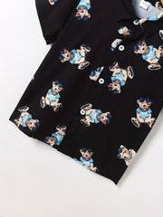 2pcs Boys Bear Print Short Sleeves Shirt & Shorts Set