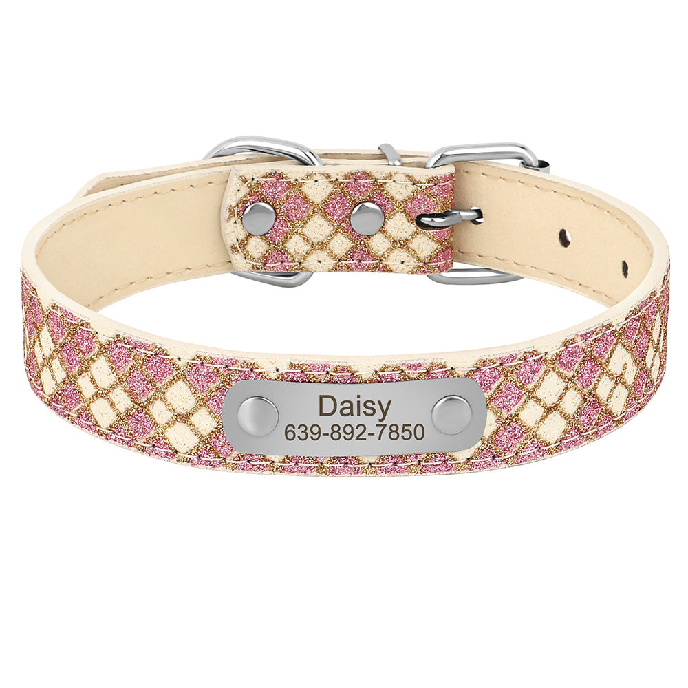 Custom Bling PU Leather Dog Collar - Personalize Your Pet's Style