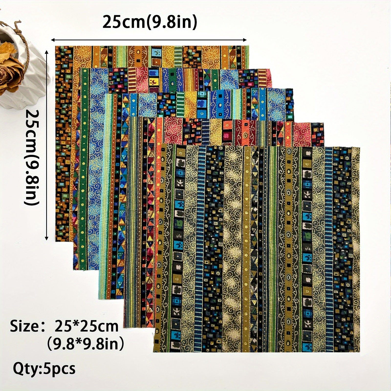 5pcs Cotton Craft Fabric Bundle Squares Ethnic Style Pattern Patchwork Set