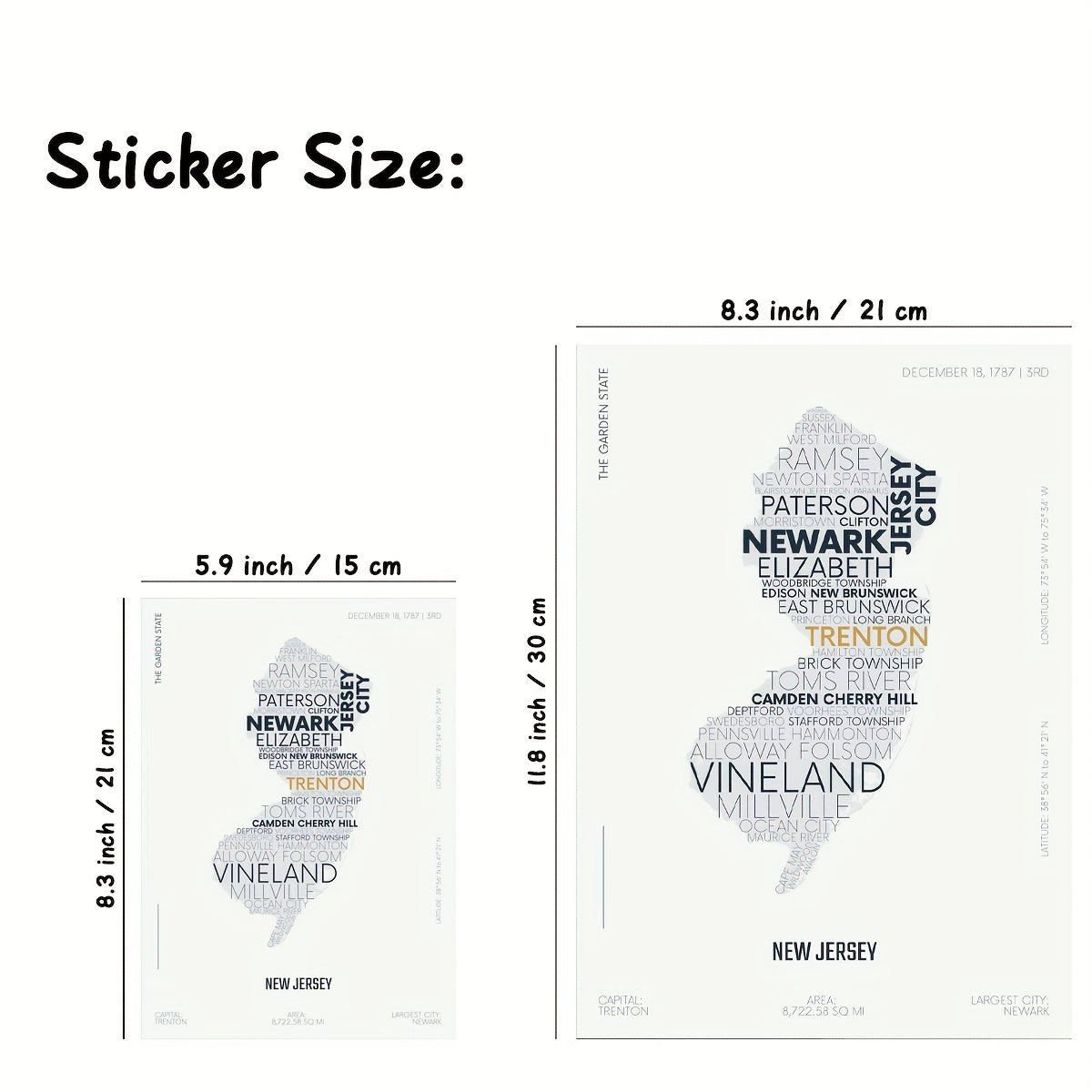 Jersey State Letter Map Sticker Modern Typography Art