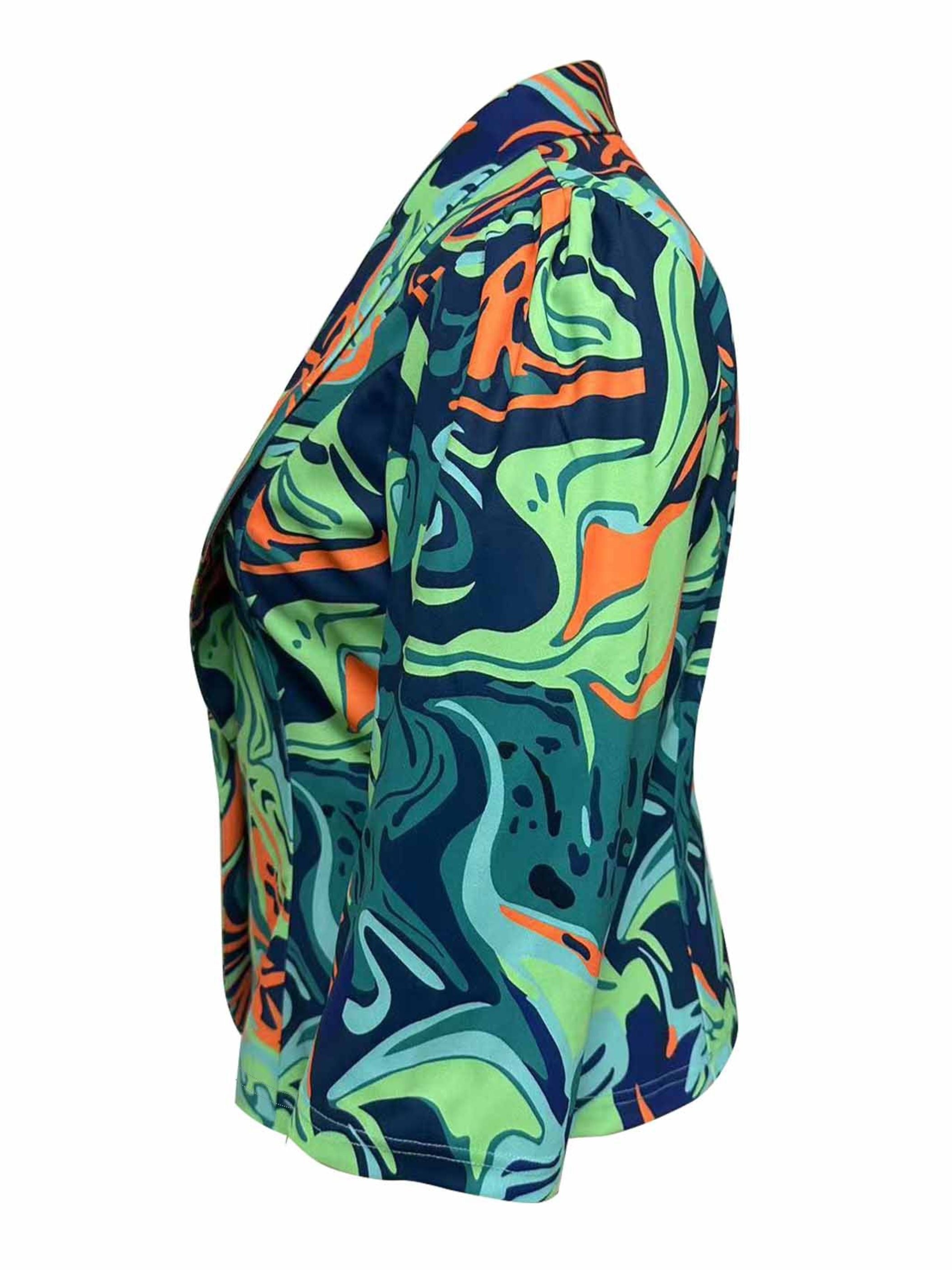 Camo 3/4 Sleeve Open Front Slim Fit Blazer