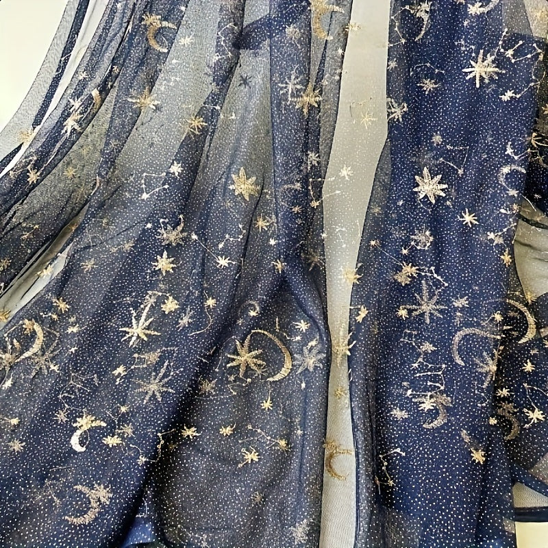 Moon Star Embroidered Lace Fabric for Wedding Dress Gown Curtain