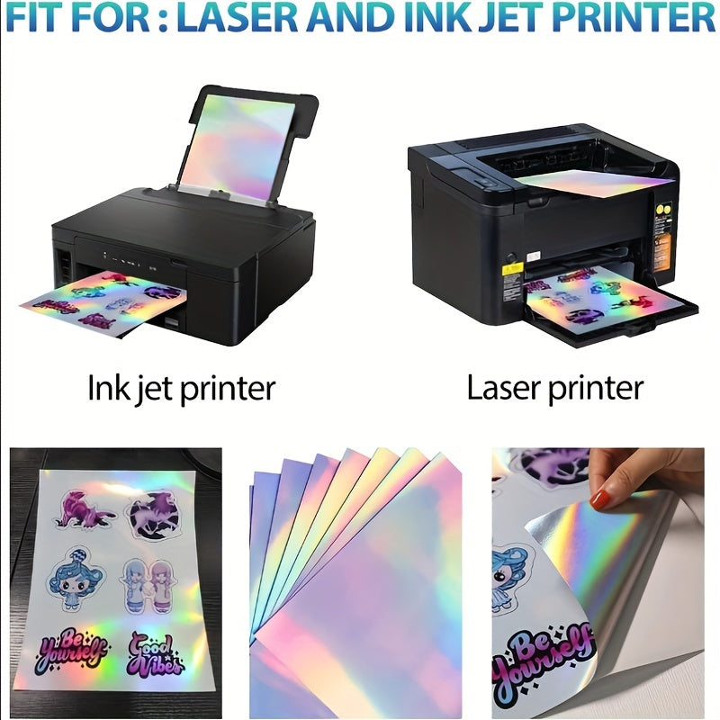 10 Sheets Holographic Glossy Sticker Paper A4 Self Adhesive Waterproof Inkjet