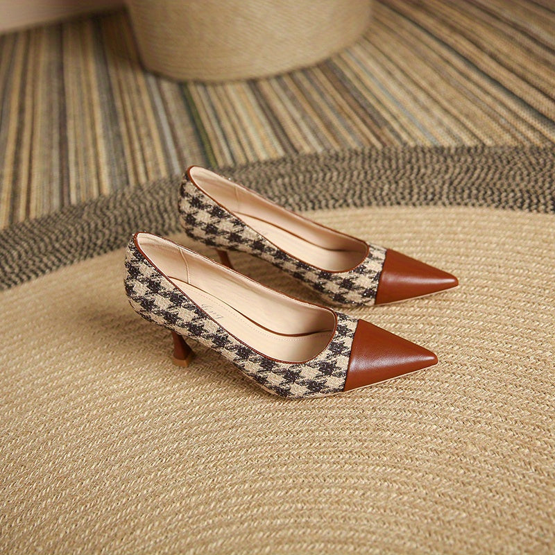 Houndstooth Stiletto Heels Pointed Toe Pumps