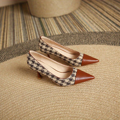 Houndstooth Stiletto Heels Pointed Toe Pumps