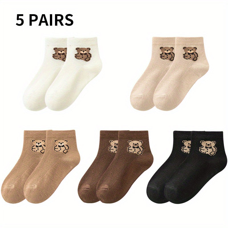 5 Pairs Bear & Striped Mesh Thin Socks For Baby Boys Girls