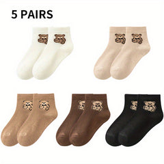 5 Pairs Bear & Striped Mesh Thin Socks For Baby Boys Girls