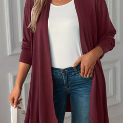 Casual Cardigan Women's Plus Solid Long Sleeve Open Front