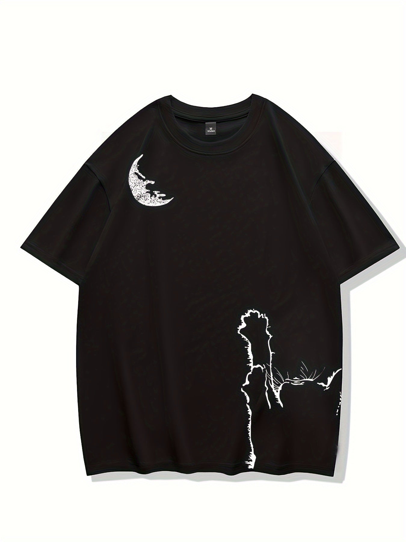 Cat And Moon Graphic Short Sleeve Top Printed T shirt Women's Activewear