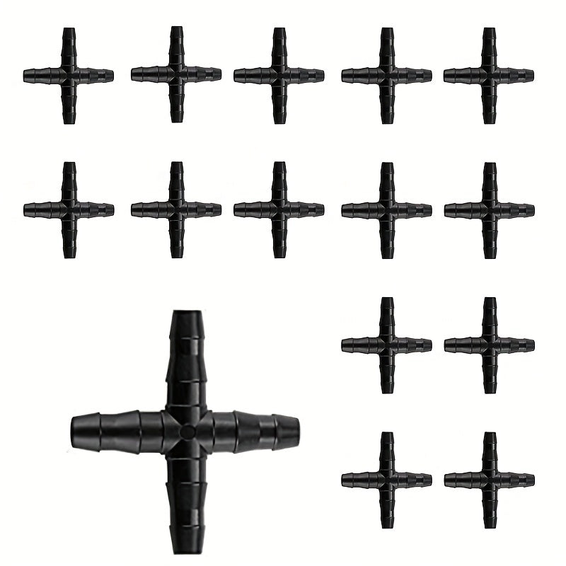 15pcs 4 Way Barbed Connector for Drip Irrigation 4 7mm Pipes