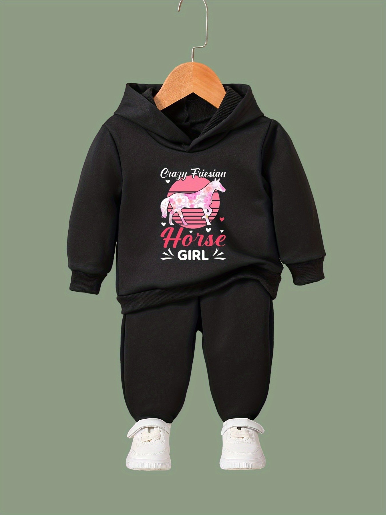 OERYUI Girls Tie Dye Horse Print Hooded Pullover Pants Set