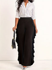 Ruffle Trim Wide Leg Trousers