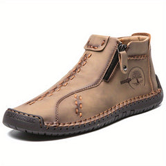 Men's Lace Boots Zipper Green High Top Shoes Outdoor Hiking