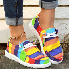 Rainbow Striped Boat Shoes Lace Up Platform Skate Shoes