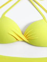 Halter Neck Bikini Set V Neck Ruched High Cut 2 Piece Bathing Suit
