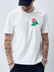 Lotus Flower Print Men's Crew Neck Tshirt Casual Comfy Tees For Summer