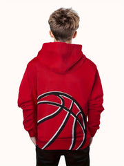 Basketball Print Boys Hooded Sweatshirt Long Sleeve Pullover Top