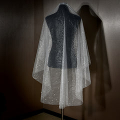 Sparkling Starlight Tulle Veil with Pearl Embellishments for Weddings