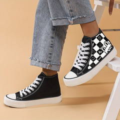 Plaid & Rabbit Pattern Canvas High Top Flat Shoes