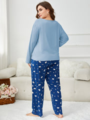 Cat Print Pajama Set Long Sleeve Top & Pants