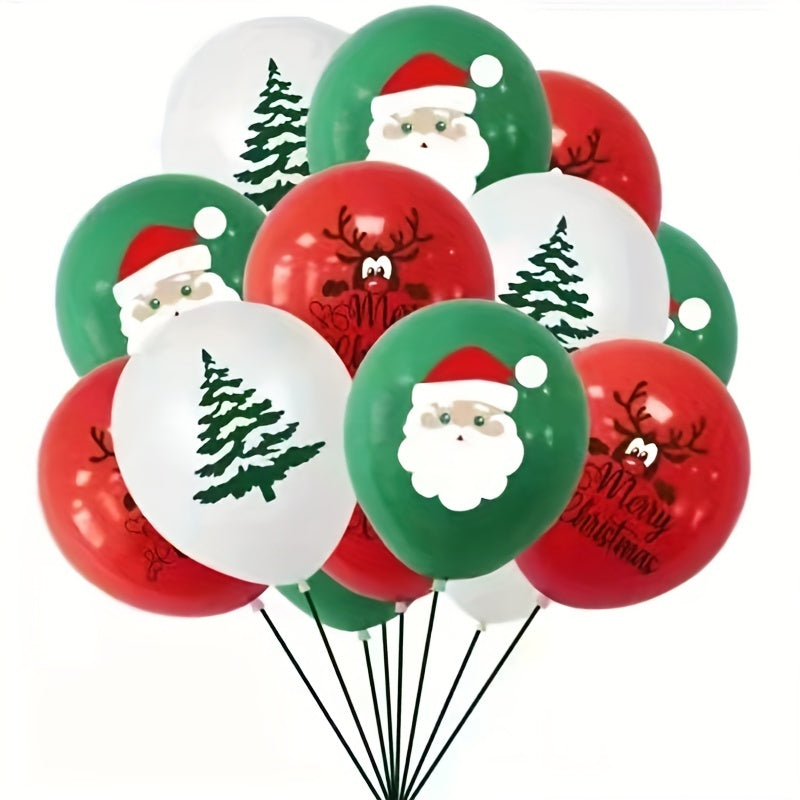 100pcs Christmas Latex Balloons - Santa, Tree, Reindeer - Green, Red