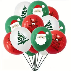 100pcs Christmas Latex Balloons - Santa, Tree, Reindeer - Green, Red