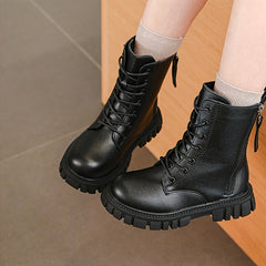 Girls Leather Boots Lace-Up Side Zip