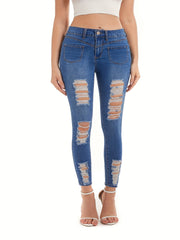 Ripped Button Fly Slim Fit Denim Pants