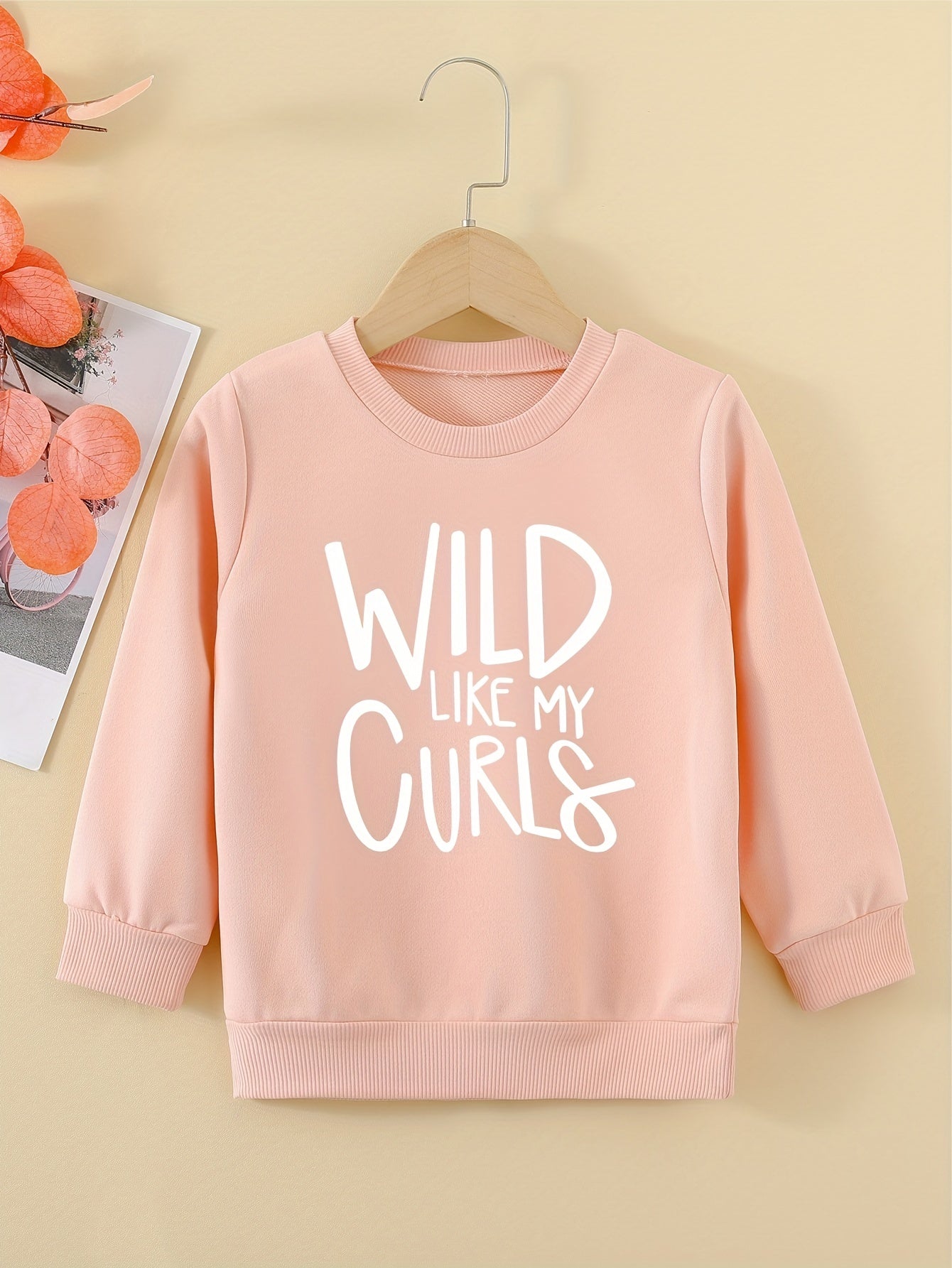 Girls' Wild Curls Letter Print Round Neck Sweatshirt