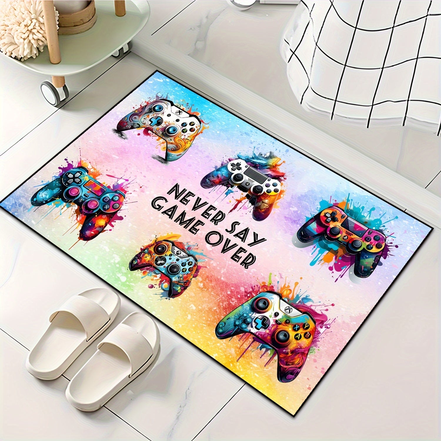 Graffiti Gamepad Print Rug Gaming Area Rug Funny Art Print Floor Mat